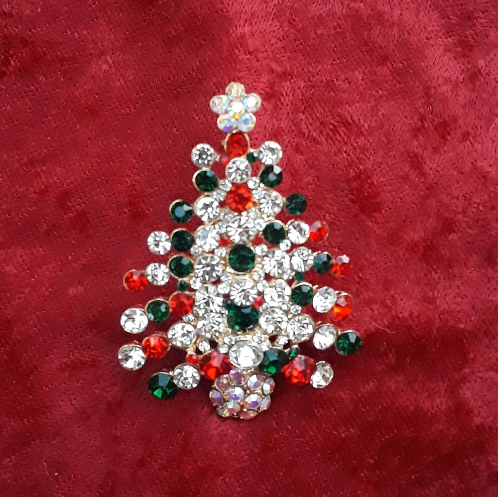 Rhinestone Christmas Tree, Pin, Brooch